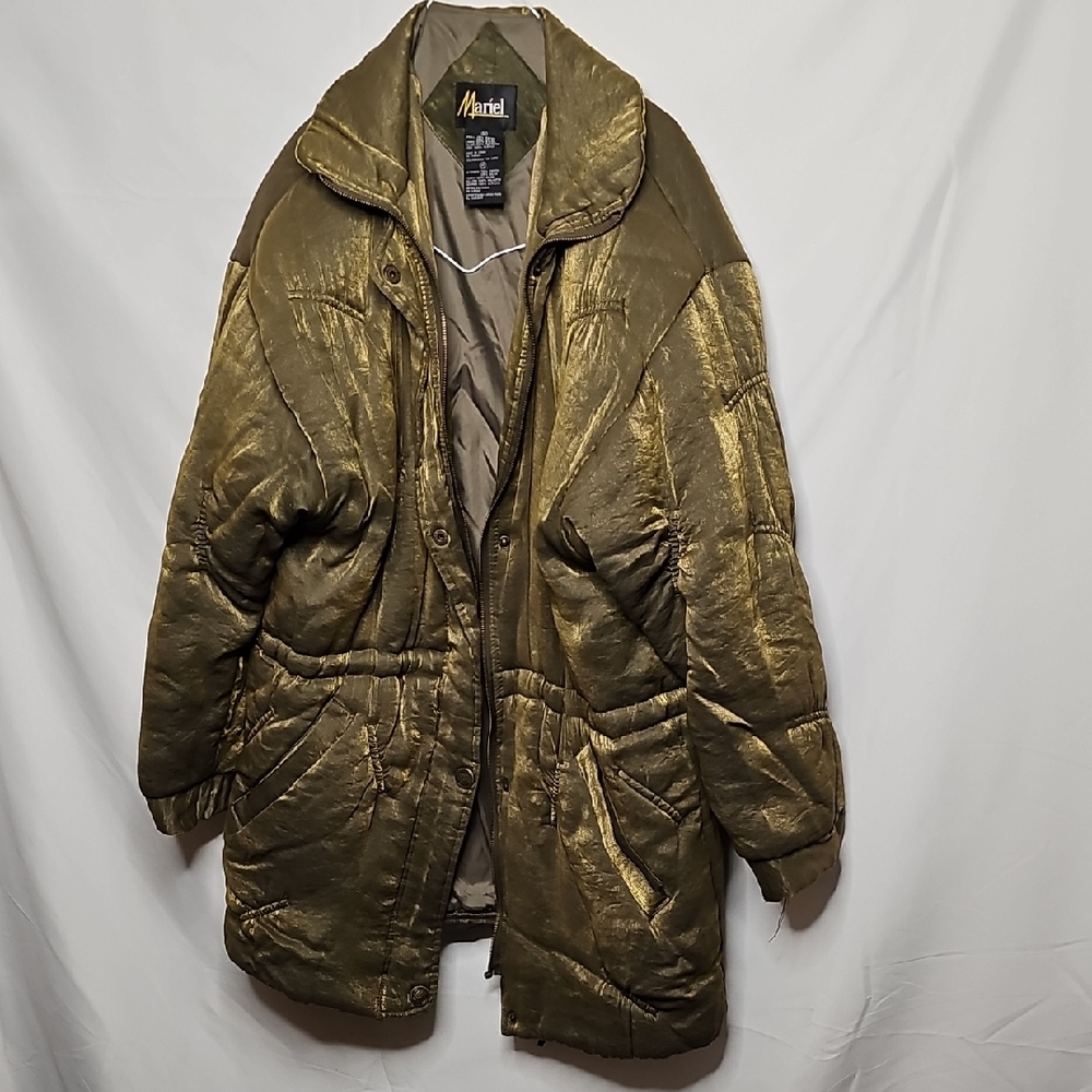 Mariel Gold Toned Trench Coat Zip Up Button Up Jwinter Jacket Sz Medium